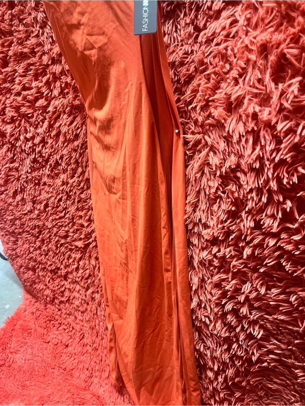 Fashion Nova Sleek Rust Orange Maxi Dress with side mesh panels Medium NWT